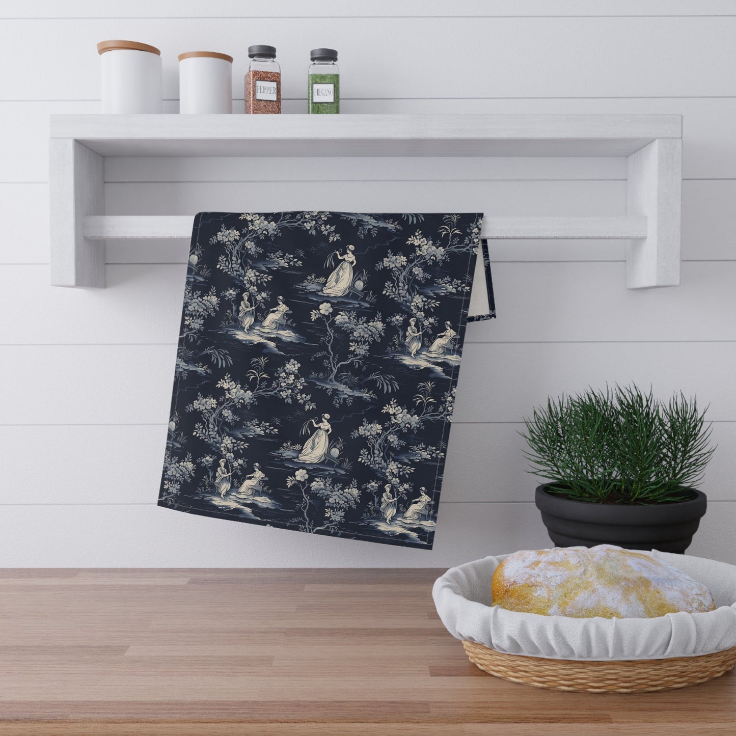 Dark Blue French Toil Apron and Tea Towels Bundle