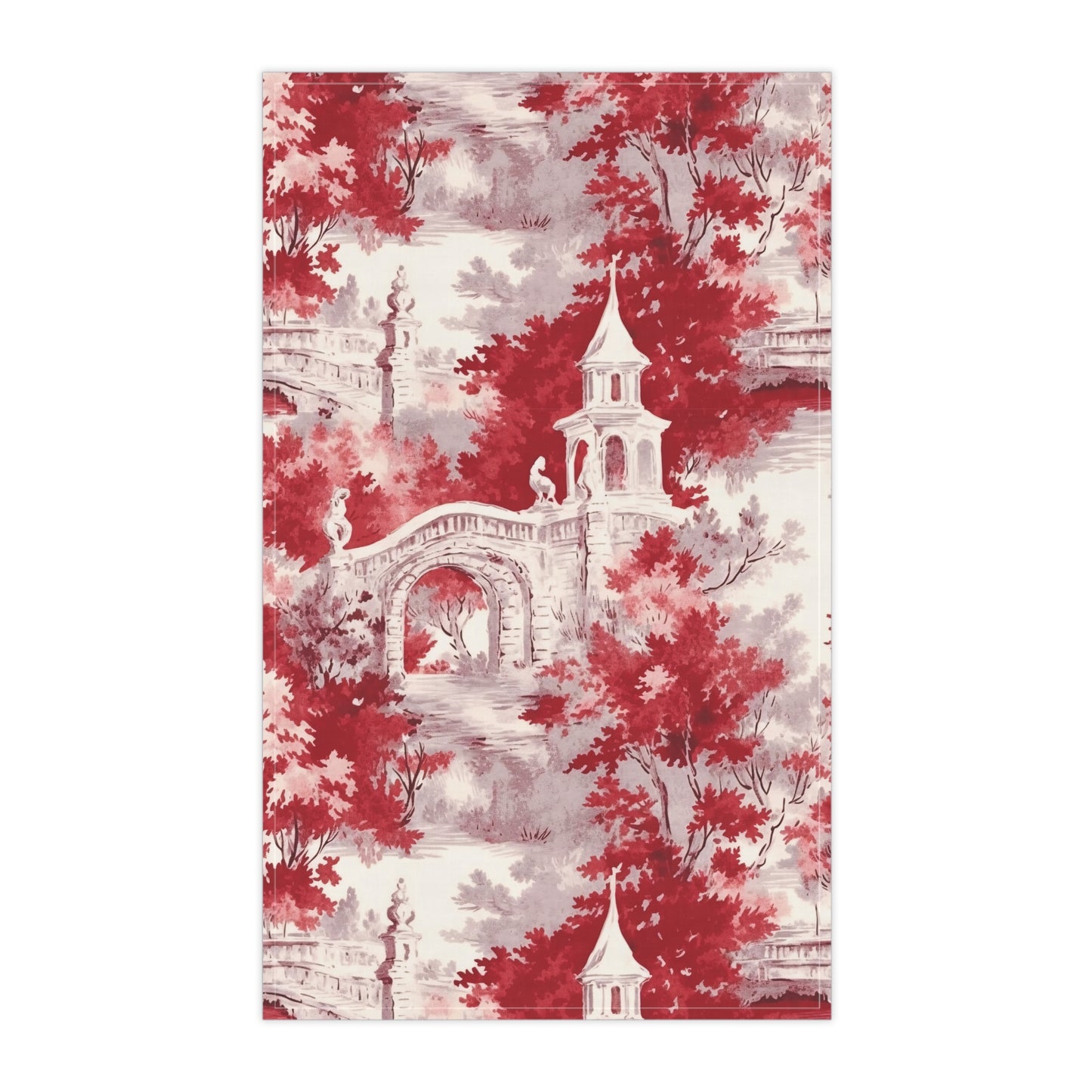 Red French Country Toile (Bridge) Tea Towel (cotton twill)