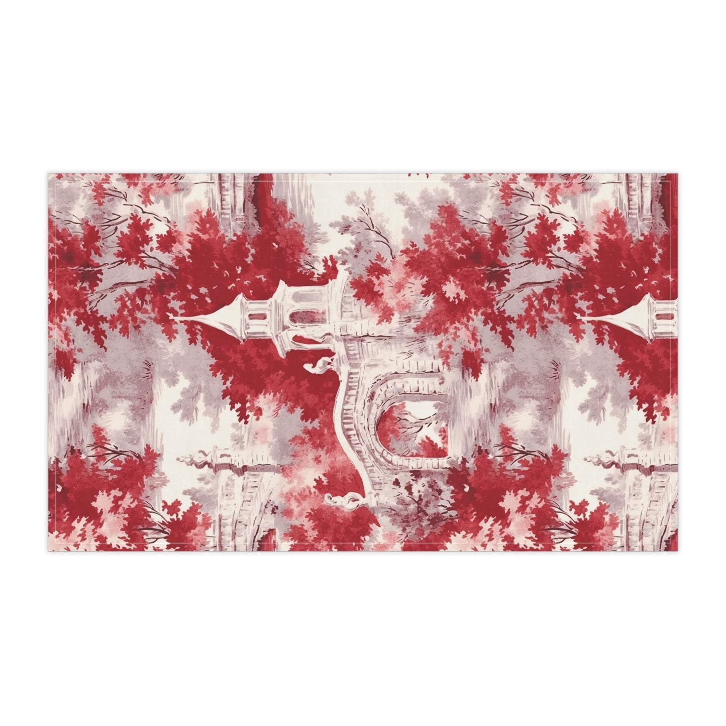 Red French Country Toile (Bridge) Tea Towel (cotton twill)
