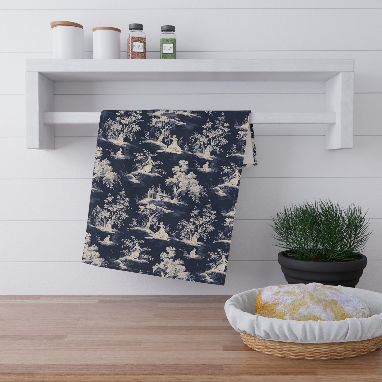 Dark Blue French Toil Apron and Tea Towels Bundle