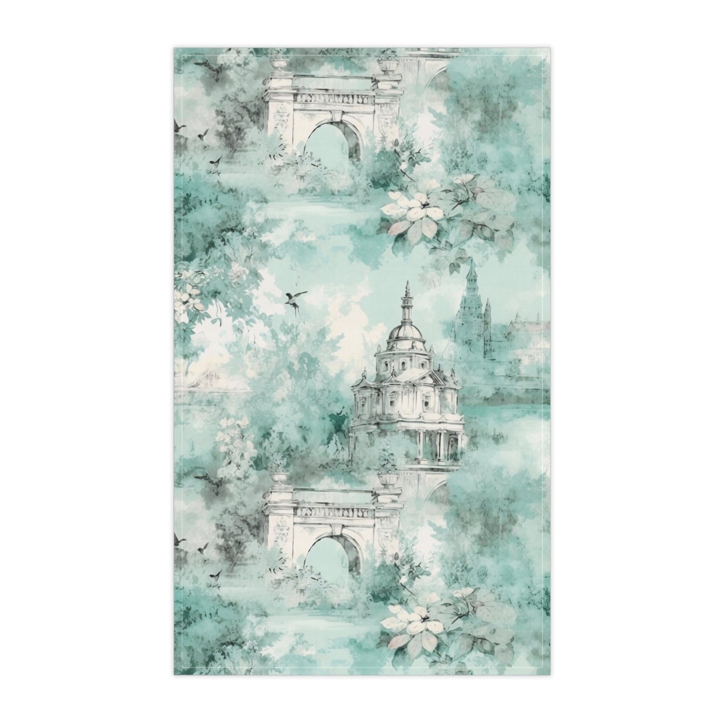 Mint French Country Toile (City) Tea Towel (cotton twill)