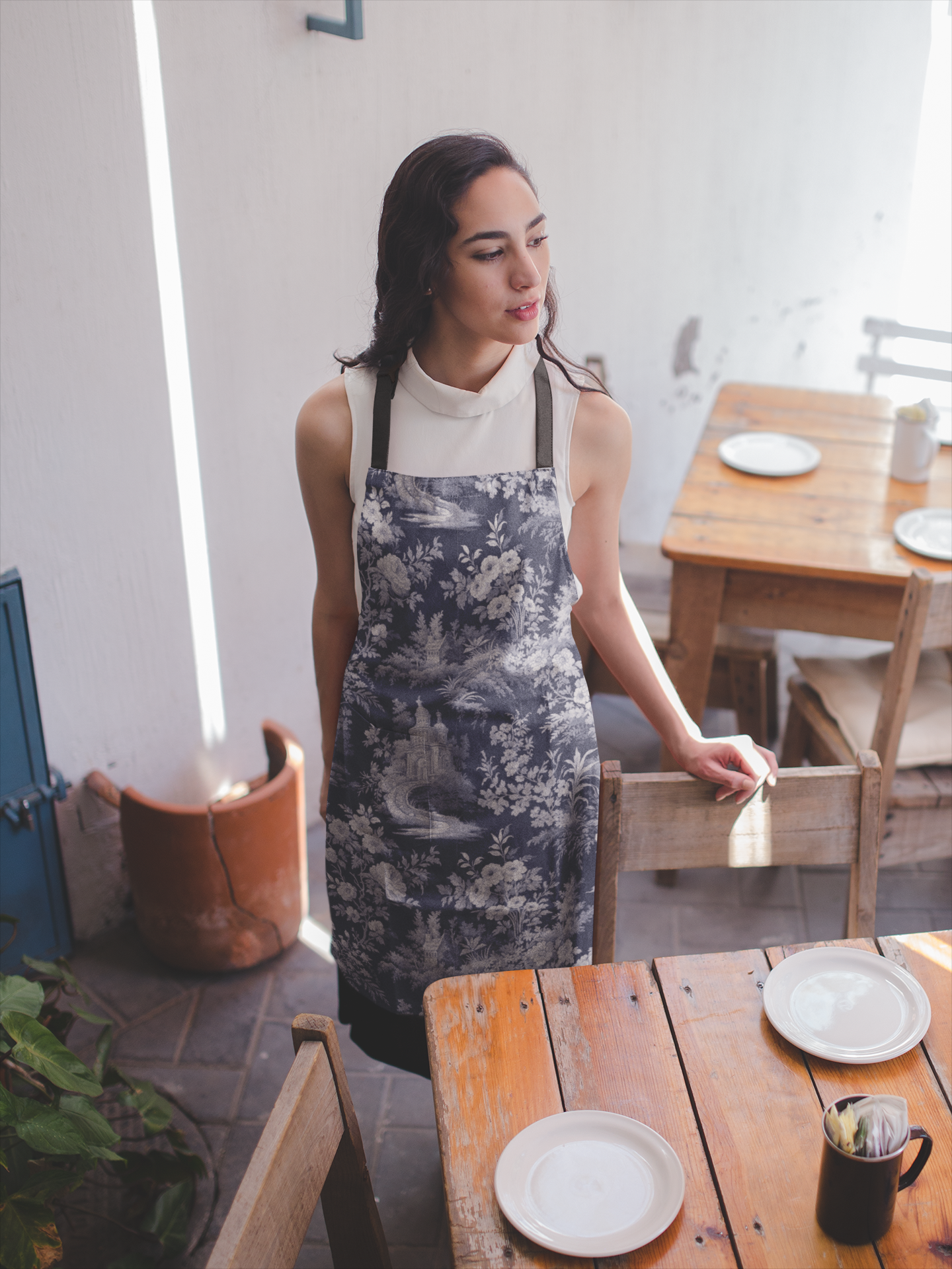 Dark Blue French Toil Apron and Tea Towels Bundle
