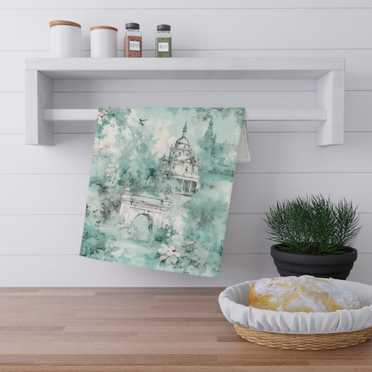 Mint French Country Toile (City) Tea Towel (cotton twill)