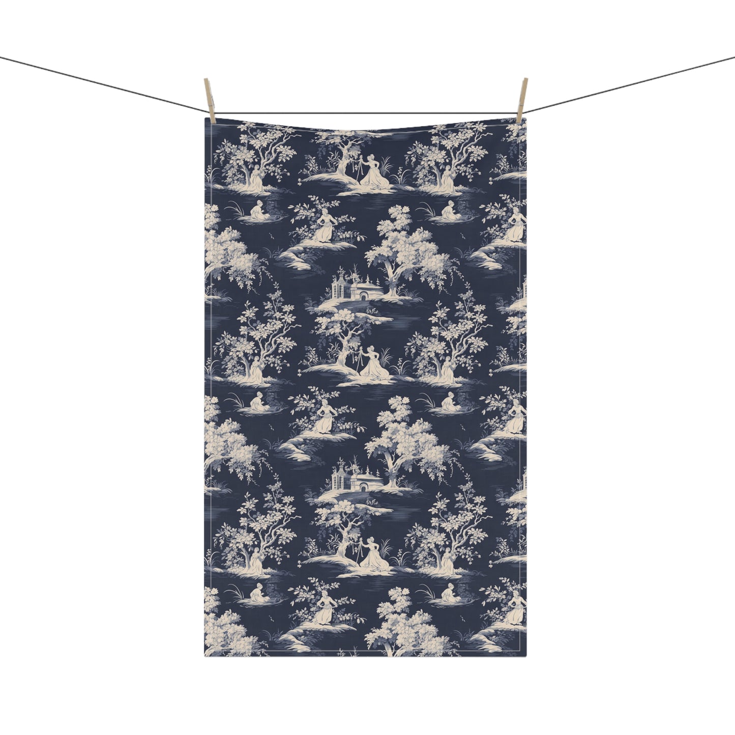 Dark Blue French Toile 6 Tea Towel