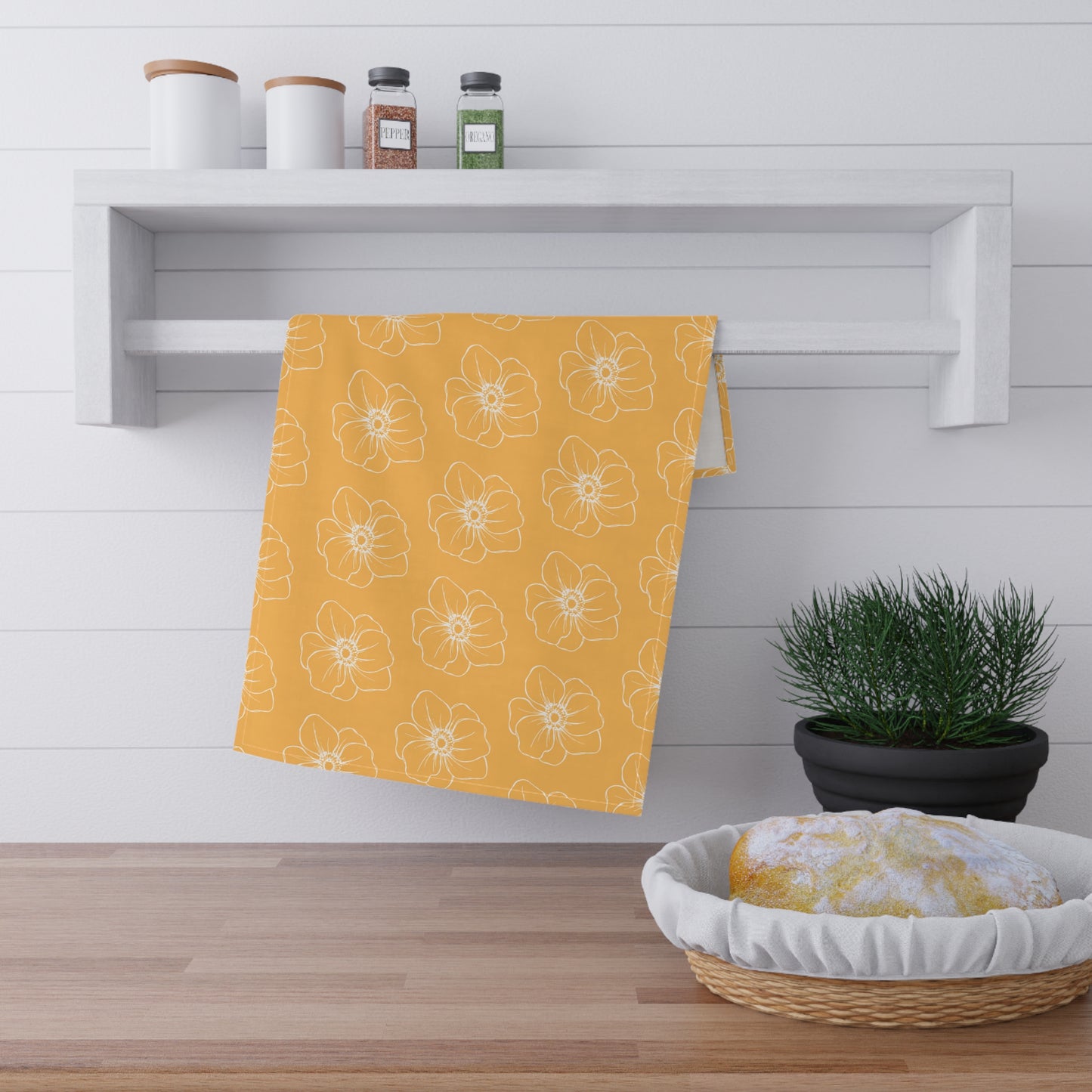Light Orange w/ Flowers Tea Towel