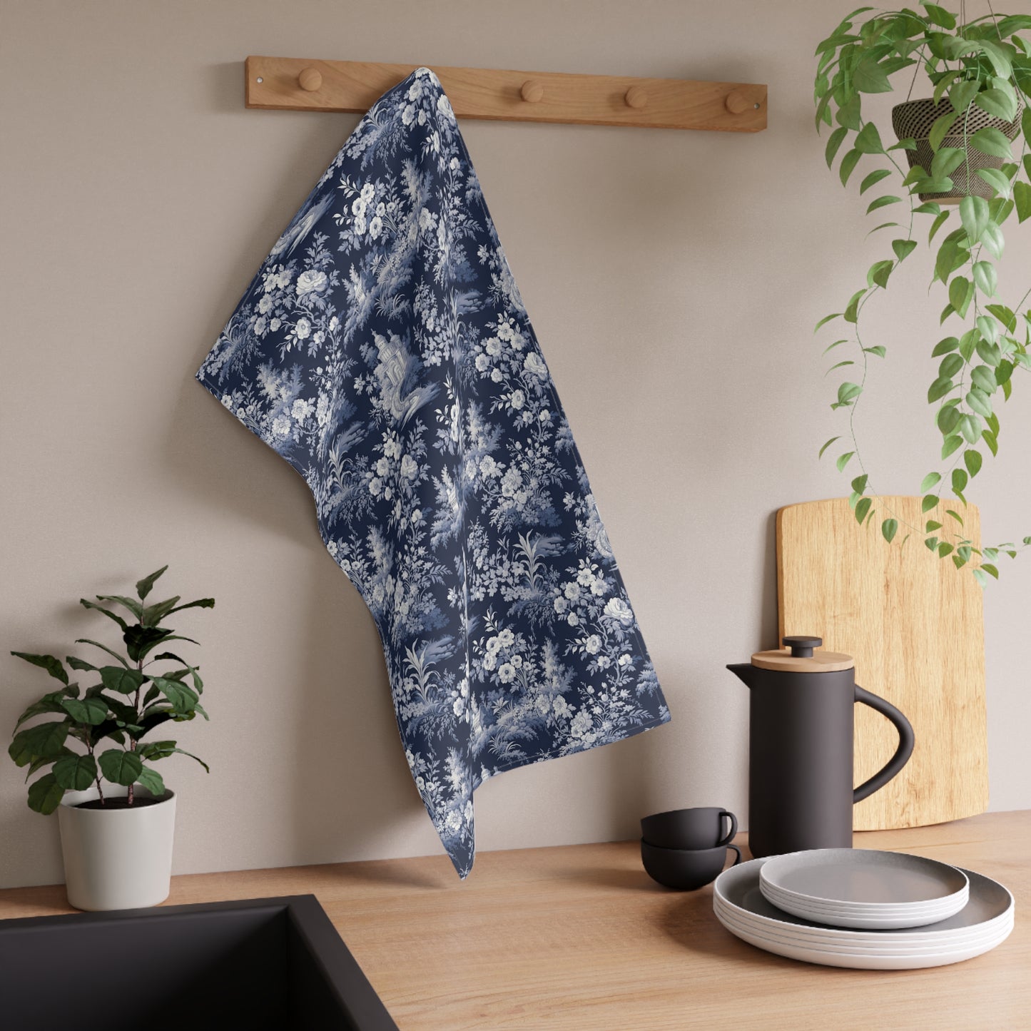 Dark Blue French Toile 7 Tea Towel