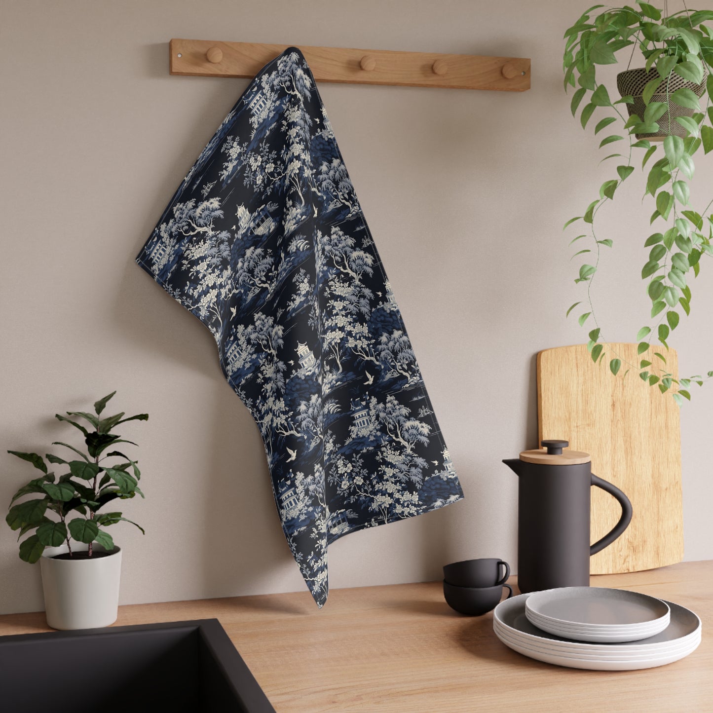 Dark Blue French Toile 2 Tea Towel