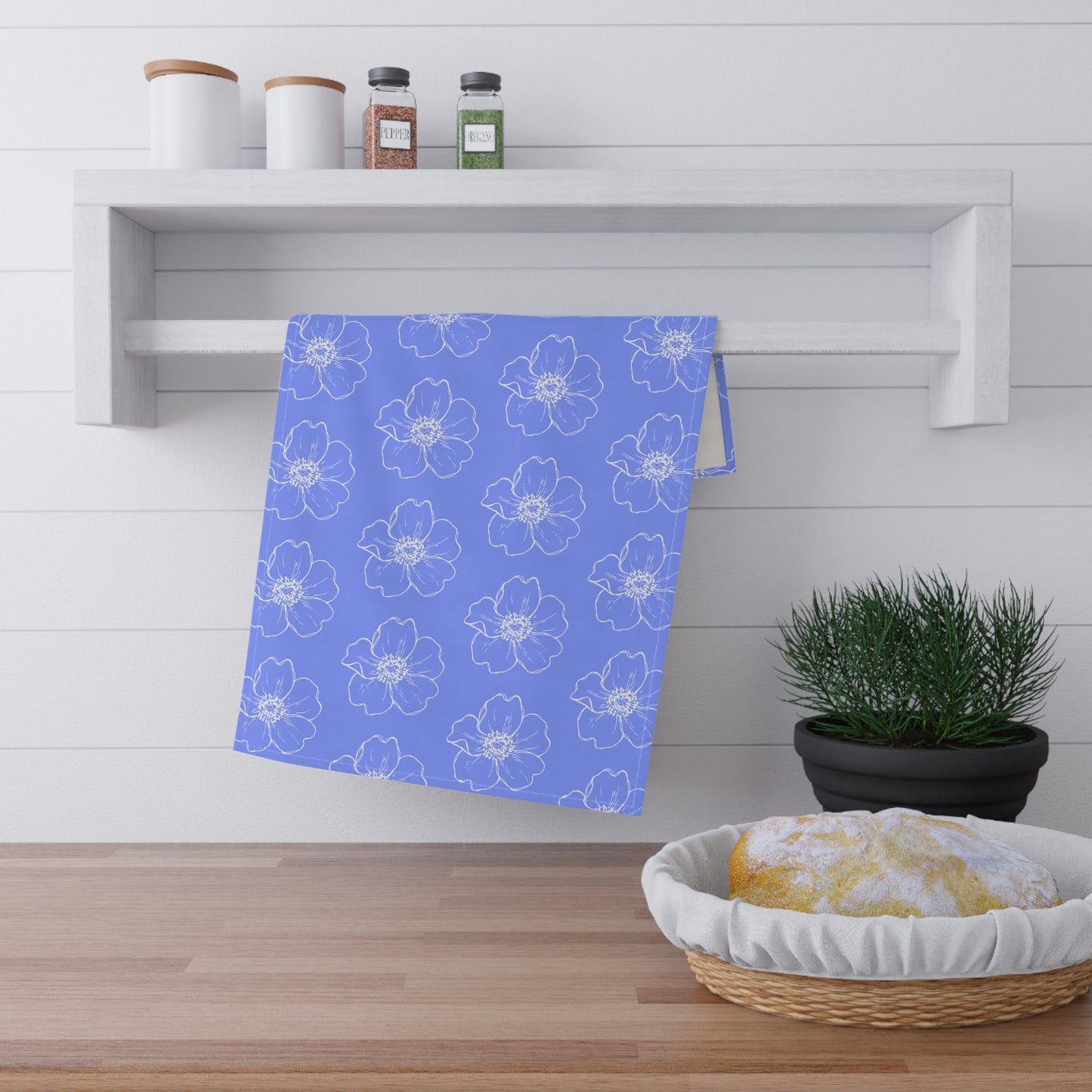 Periwinkle w/ Flowers Tea Towel