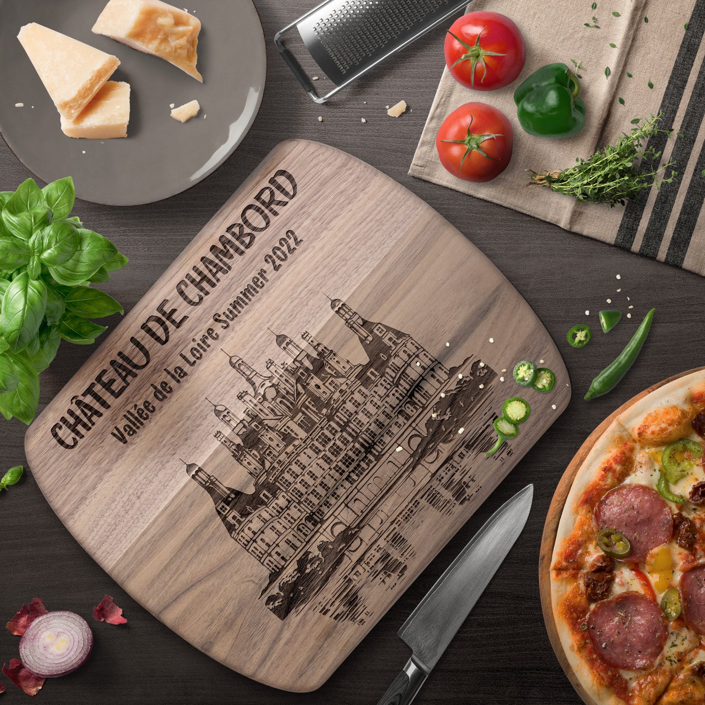 Personalized Chateau Chambord Hardwood Oval Cutting Board