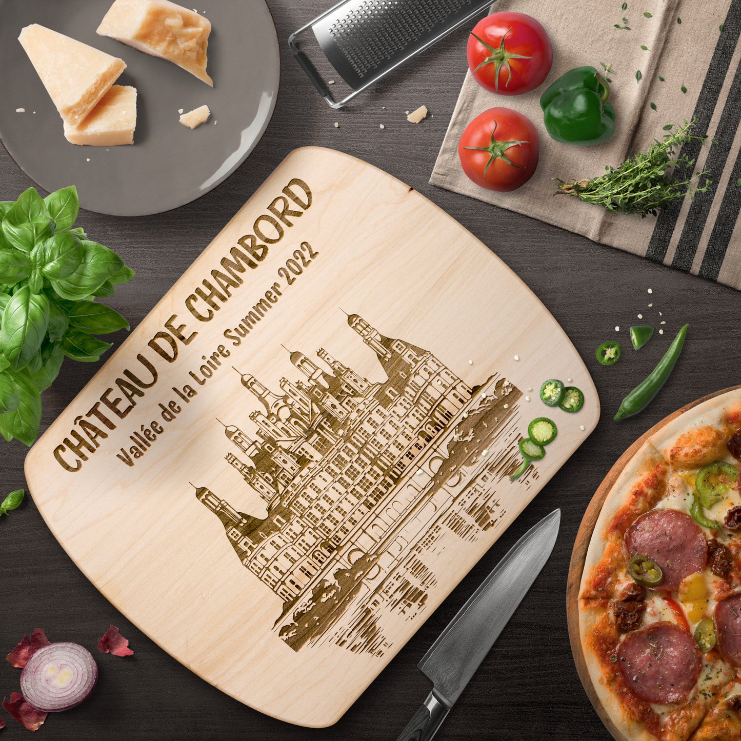 Personalized Chateau Chambord Hardwood Oval Cutting Board