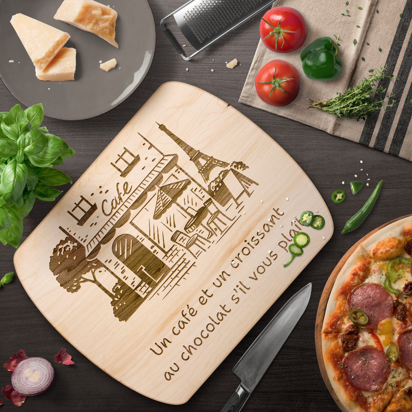 Coffee and Croissant Please | Hardwood Oval Cutting Board