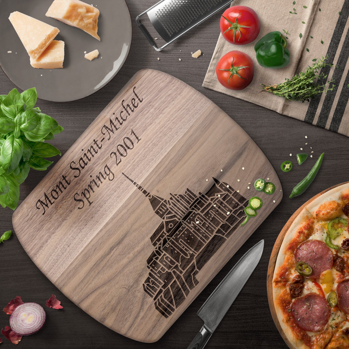 Personalized Mont Saint-Michel Hardwood Oval Cutting Board