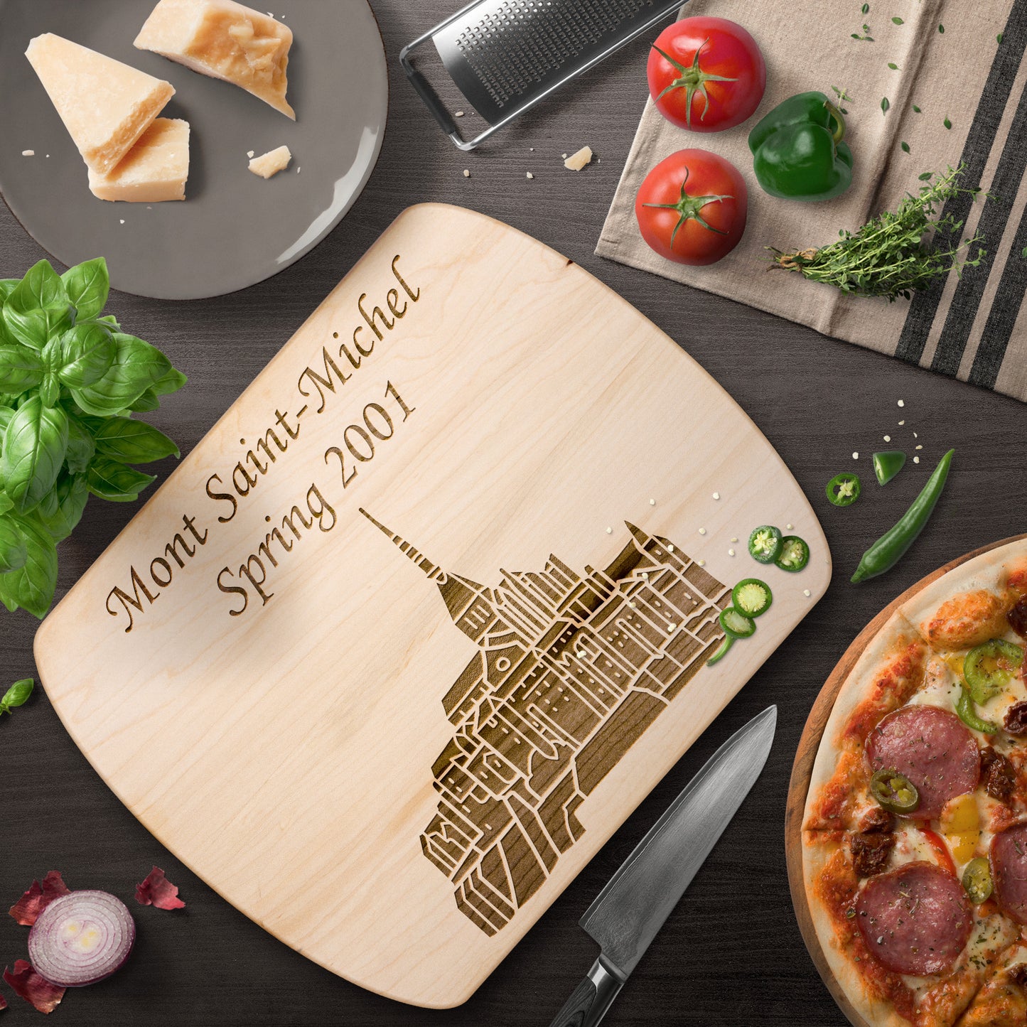 Personalized Mont Saint-Michel Hardwood Oval Cutting Board