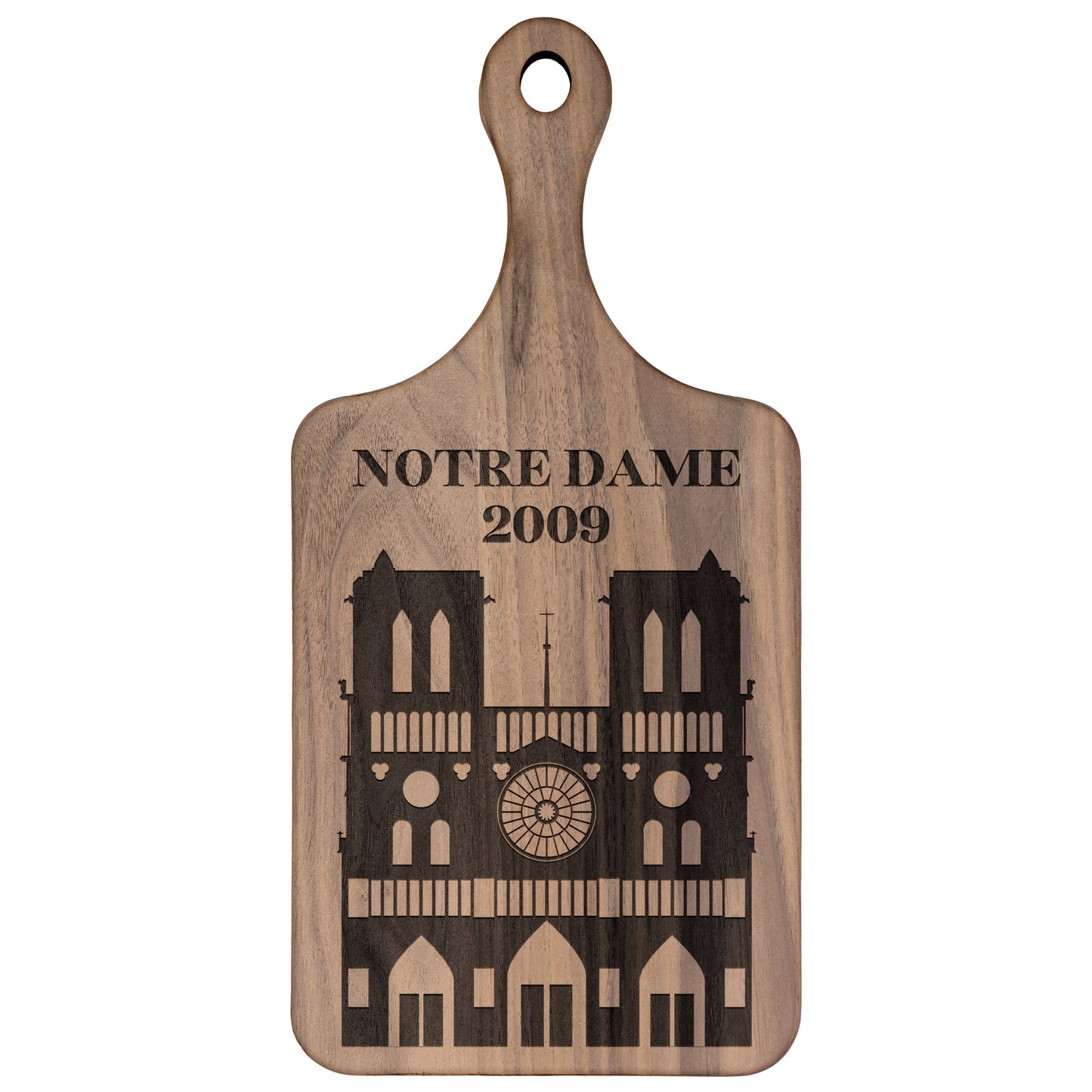 Personalized Notre Dame Hardwood Paddle Cutting Board