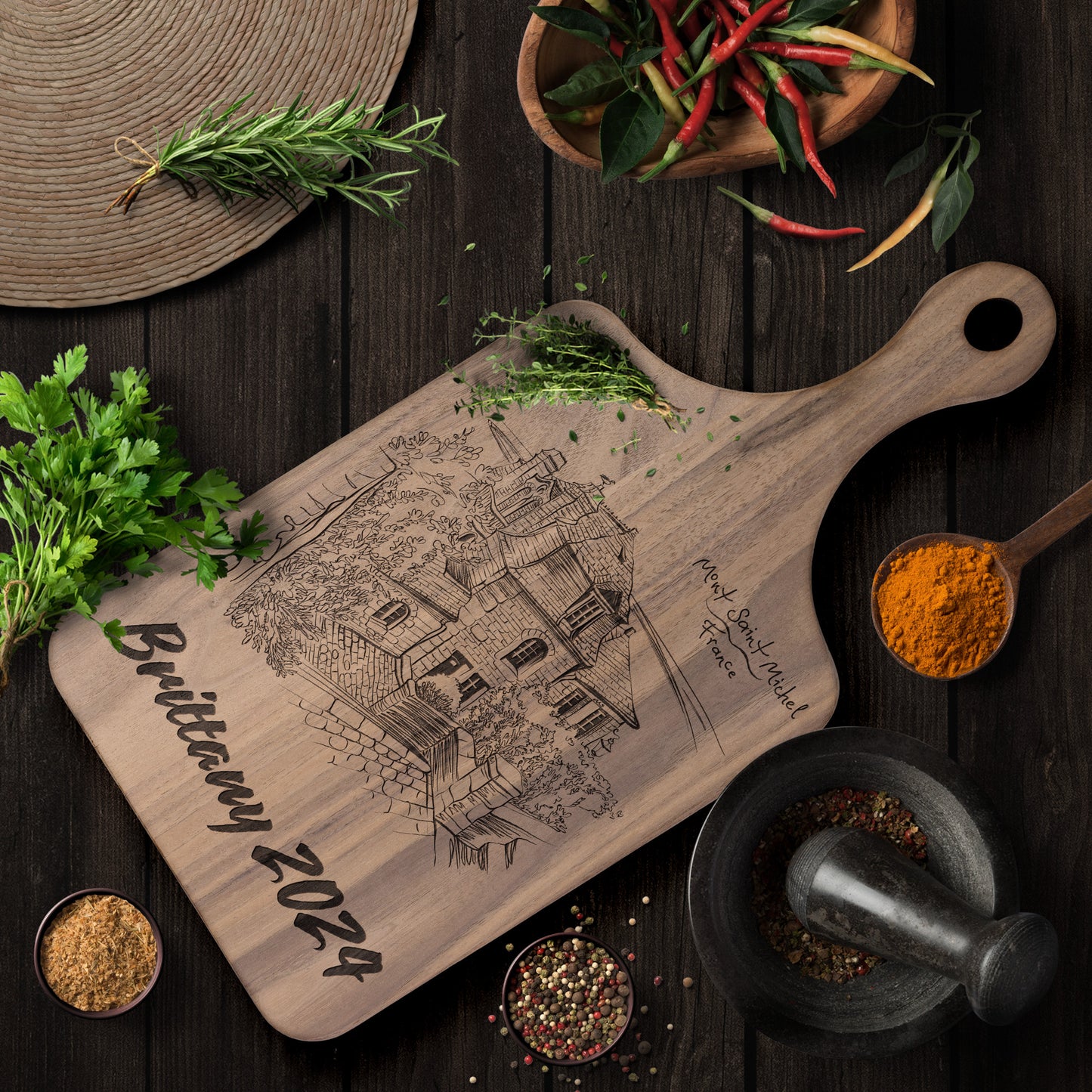 Personalized Brittany France Hardwood Paddle Cutting Board