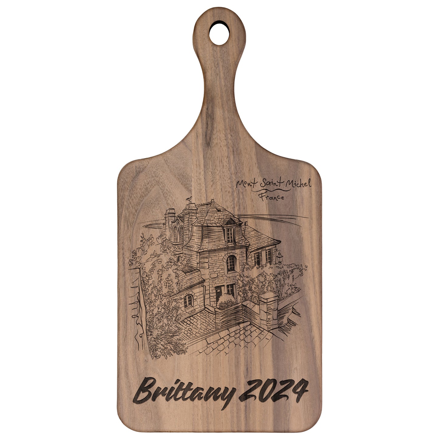 Personalized Brittany France Hardwood Paddle Cutting Board
