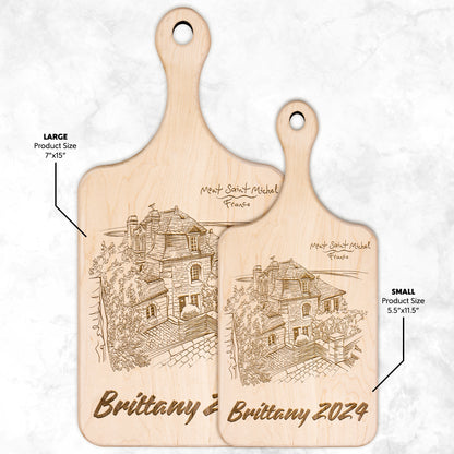 Personalized Brittany France Hardwood Paddle Cutting Board