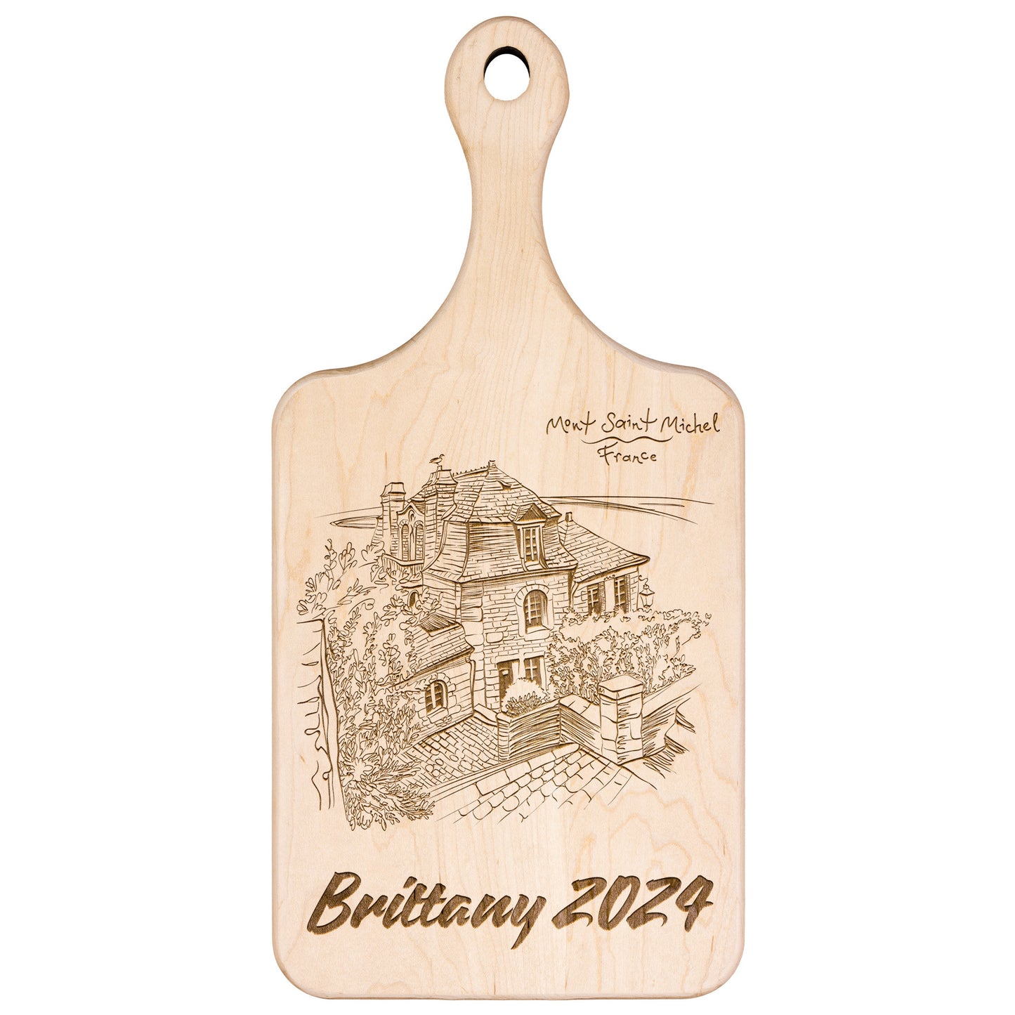 Personalized Brittany France Hardwood Paddle Cutting Board