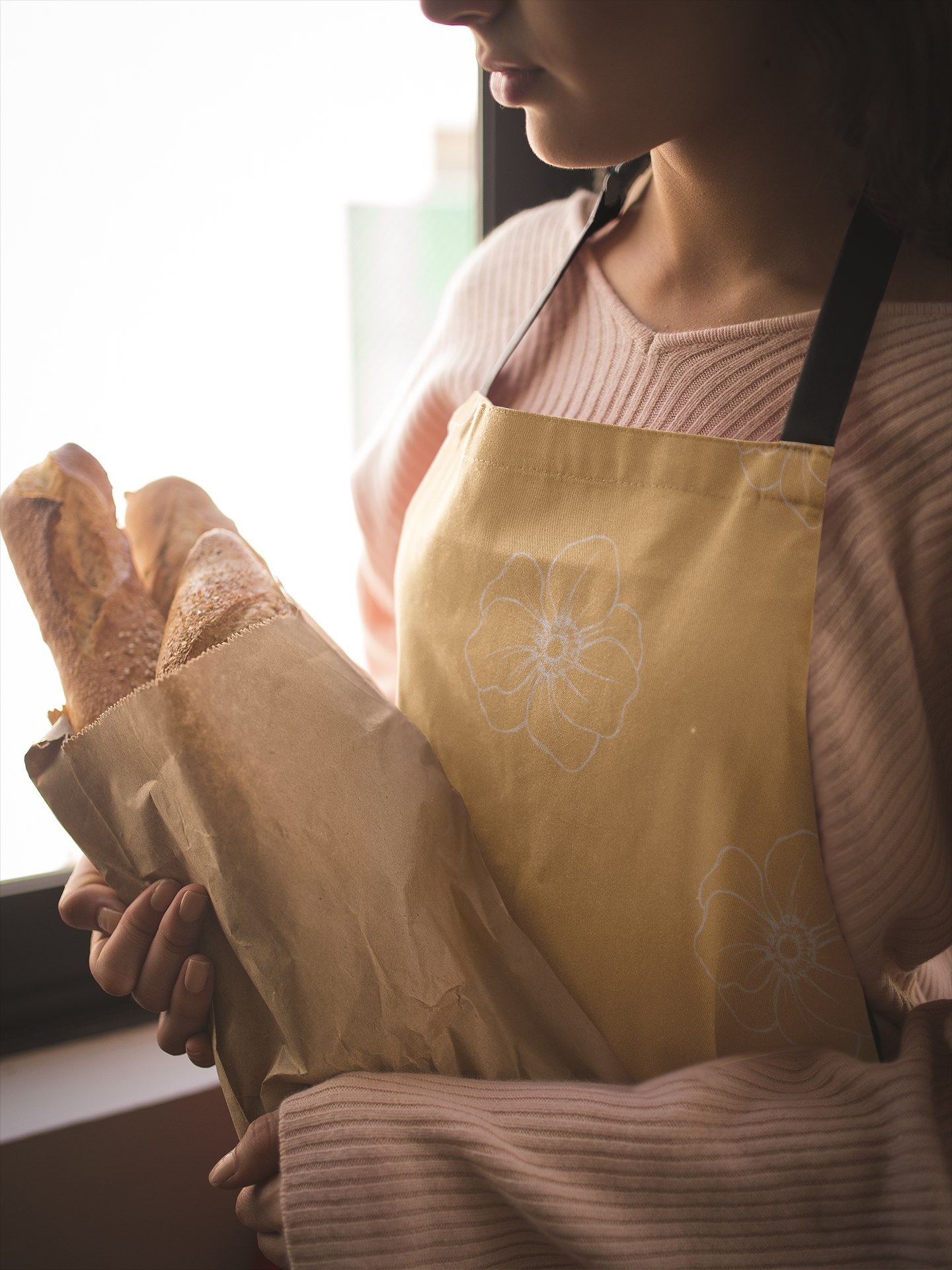 Light Orange With Flowers Apron